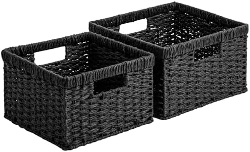 StorageWorks Wicker Baskets with Handles, Paper Rope Black Baskets, 2-Pack by StorageWorks