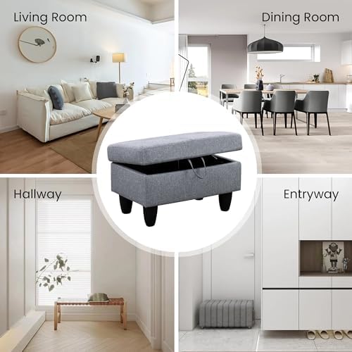 28.5'' Ottoman with Storage, Linen Ottoman Foot Rest for Living Room Upholstered Footstool, Perfect Storage Ottoman Bench Bag Floor Chair for Bedroom or Entryway, Grey - Image 4