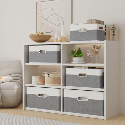 Yawinhe Fabric Storage Baskets,13.0x9.1x7.9in,White/Grey,6-Pack - Image 3