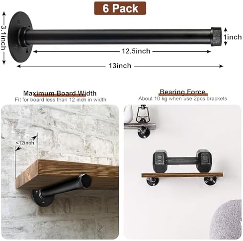 PINTUSON 6 Pcs Industrial Pipe Clothes Bar 12 Inch - Wall Mount Clothing Rack - Face Out Wall Clothing Rods for Commercial Retail Boutique Shirt Display - Image 2