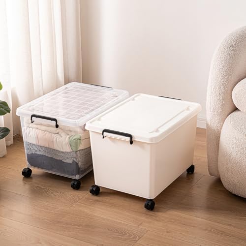 YUNGSHY 60 Quart white plastic large storage bins with lids,Durable Nestable container Secure Pull Handle organizing for home,school and office (white, 3 L) - Image 6