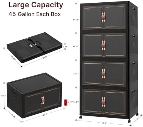 1136QT Extra Large Stackable Storage Bins with Lids & Wheels & Door, - Image 2