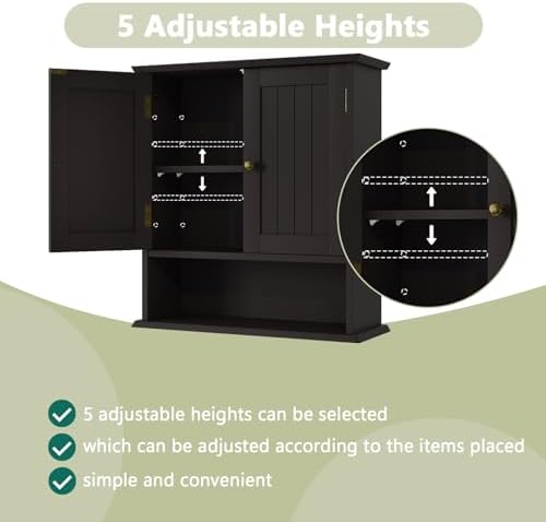 Smuxee Brown Bathroom Cabinet Wall Mounted, Small Medicine Cabinet with 2 Door Adjustable Shelves, Wall Cabinet Over Toilet for Laundry Room Kitchen - Image 4