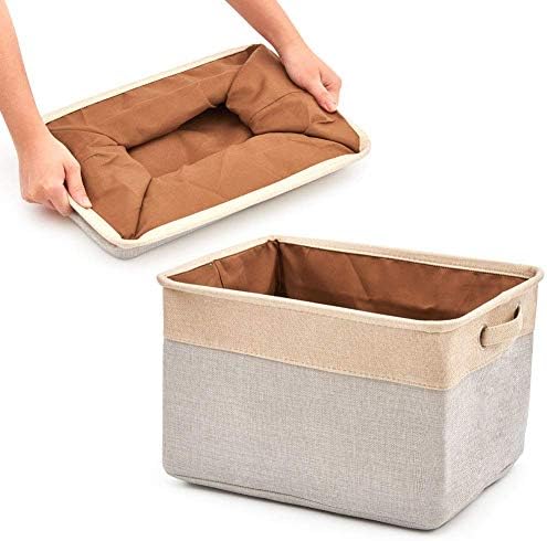 EZOWare Set of 3 Large Canvas Fabric Tweed Storage Organizer Cube Set W/Handles for Nursery Kids Toddlers Home and Office - 15 L x 10.5 W x 9.4 H -Gray/Cream - Image 6