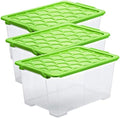 Rotho Evo Safe Keeping Set of 3 Storage boxes with lid 40 l, Plastic (PP) BPA-free, green/transparent, 3 x 44l (59,0 x 39,5 x 28,0 cm) by Rotho