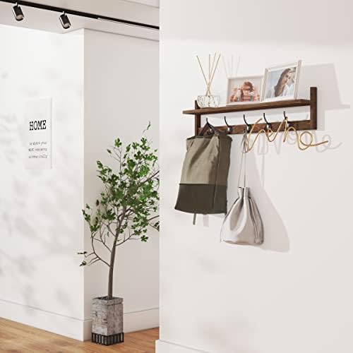 BAMEOS Wall Mounted Coat Rack with Adjustable Easy Install, Rust Proof, Brown Wooden Material, 28.9 Inch Length - Image 4