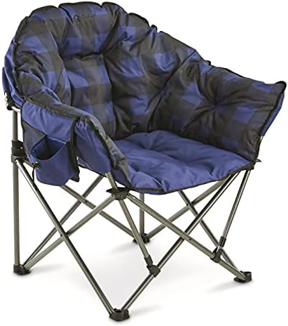 Guide Gear Club Camping Chair, Oversized, Portable, Folding with Padded Seats, 500-lb. Capacity Blue Plaid by GuideGear