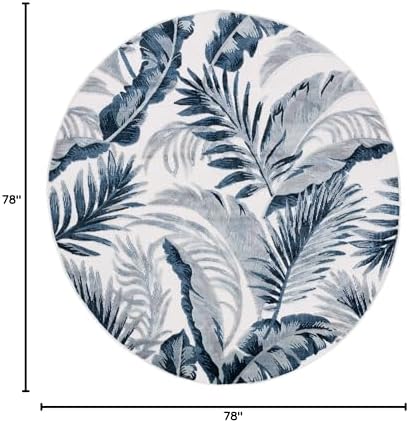 SAFAVIEH Washable Rug Outdoor Cabana Collection - 6'5" Round, Ivory & Navy, Non-Shedding & Easy to Clean, Ideal for Patio, Backyard, Mudroom (CBN452A) - Image 2