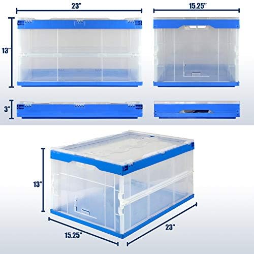 Mount-It! Clear Collapsible Storage Crate 3-Pack, 65L Folding Bins - Image 5