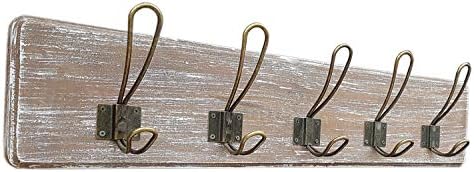 Coat Rack Wall Mount, Reclaimed Wood, 24 Inch, 5 Bronze Hooks, Whitewash by Wrightmart