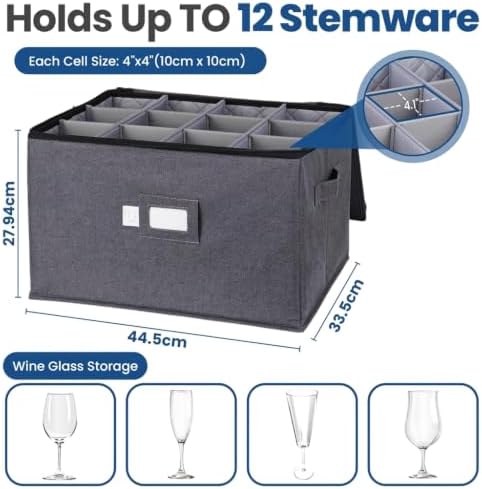 Luxula 2-Pack 11'' Tall Wine Glass Storage Boxes for 24 Glasses Dual Zipper - Image 2
