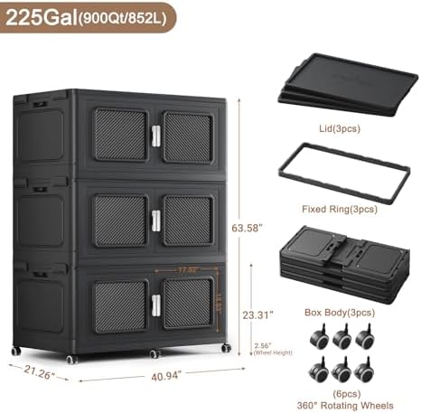 BROVIEW 900 Qt Extra Large Stackable Storage Bin with Lids, 3 Pack Black - Image 2