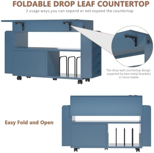Gift Wrap Storage Cart with Foldable Drop Leaf, Crafting Table with Storage - Image 4