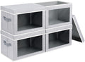 Homsorout Storage Boxes with Lids - 4 Pack Fabric Clear Window Storage Bins, Large Decorative Storage Bins with Handles, Linen Closet Organizer for Clothes, Towel, Blanket, Light Grey by Homsorout