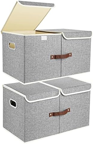 TYEERS Extra Large Collapsible Storage Bins with Lids and Compartments, Organizing Bins for Closet Storage, Clothes Storage, Cube Organizer for Home Office Storage - 2 Pack - Gray by StorageOrganization