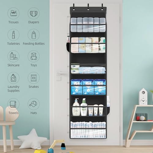 Over Door Organizer with 6 Extra Large Pockets 12 Side Pockets, Sturdy Closet Storage Rack, Hanging Storage Organizer with Clear Window for Shoes, Diaper, Bedroom, Bathroom, Black, 6-Pack - Image 7