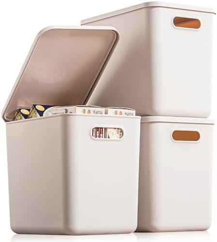 Plastic Storage Bins with lids,Storage Baskets,Container with handle,Storage Organizer Bins for Shelves,Office,Bedrooms,Closets, Cabinets(Gray,3L) by GUMEIGODA