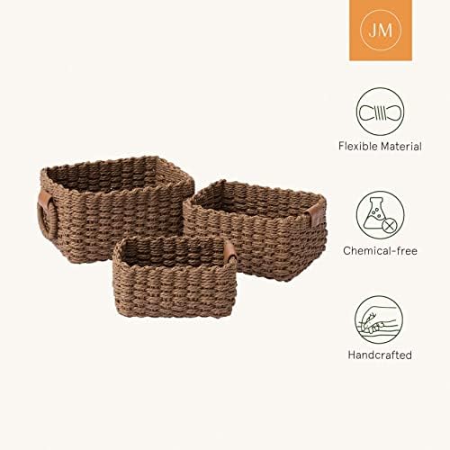 La Jolíe Muse Woven Storage Baskets, Recycled Paper Rope Bin Organizer Divider for Cupboards Drawer Closet Shelf Dresser, Set of 3 (Chocolate) - Image 5