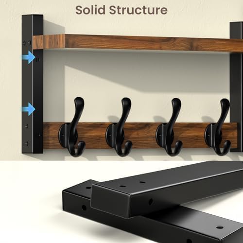 35'' Long Rustic Coat Rack Wall Mount with Shelf, Solid Wood Coat and Key Hanger with 13 Metal Hooks, Farmhouse Wall Organizer for Mail, Entryway Wall Hangers for Hats, Clothes, Backpacks, Mudroom - Image 7