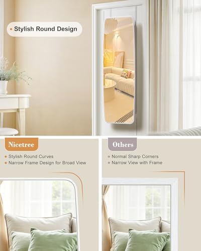 Nicetree Rounded Mirror Jewelry Cabinet, Lockable, Wall Mounted, Moon White - Image 6