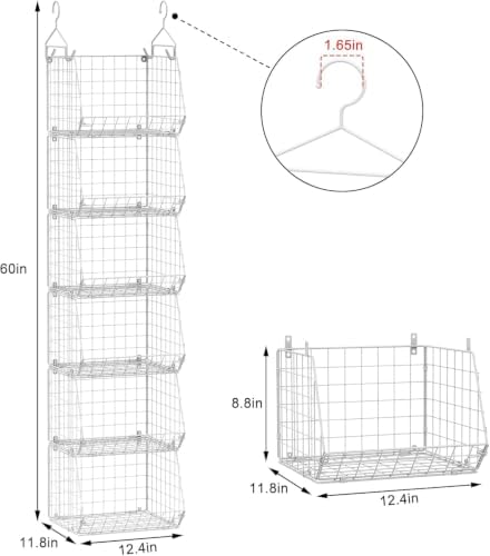 X-cosrack 6 Tier Closet Hanging Organizer, Clothes Hanging Shelves with 4 Hanging Hooks 5 S Hooks, Wire Storage Basket Bins, for Clothing Sweaters Shoes Handbags Clutches Accessories Patent - Image 3