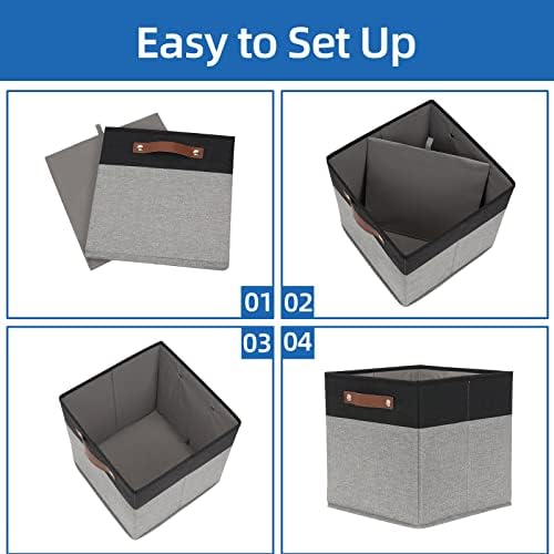 Temary Fabric Cube Storage Bins 12 Inch Decorative Storage Cubes Baskets 4 Pack Foldable Cube Storage Bins for Closet, Shelves (Black&Grey) - Image 7