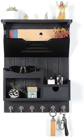 DOPACE Handcrafted Pine Wood Mail Organizer & Key Holder, Black - Image 2