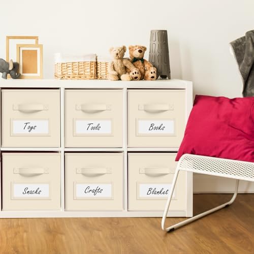 Teenyyou 10 Pack Fabric Storage Cubes 11 Inch Collapsible Cube Bins with Label Window & Handle Foldable Organizers Baskets for Shelf Closet Nursery Kids Room Clothes Book Toy(Beige) - Image 2