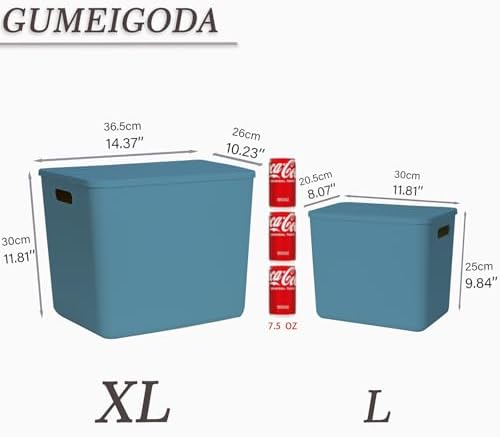 Plastic Storage Bins with lids,Storage Baskets,Container with handle,Storage Organizer Bins for Shelves,Office,Bedrooms,Closets, Cabinets (Blue, 5XL+2L) - Image 2