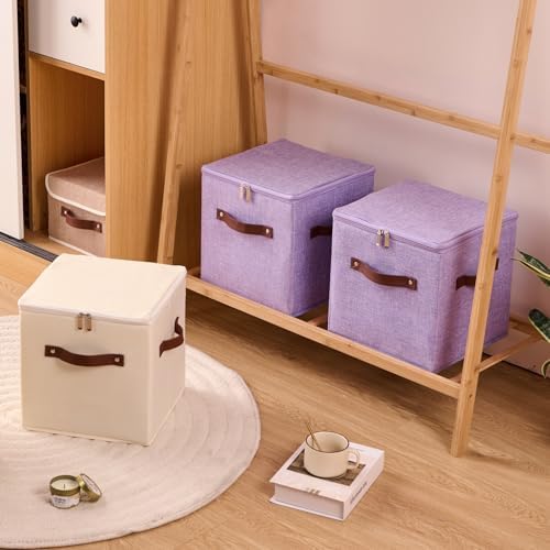 4PCS Storage Cubes with Lids Cotton Linen Fabric Bins Boxes - Image 5