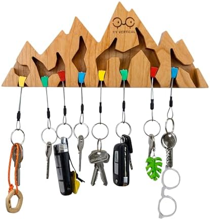 Wall Key Holder Solid Cherry Wood with 8 Hooks, Mountain Design XL - Image 2