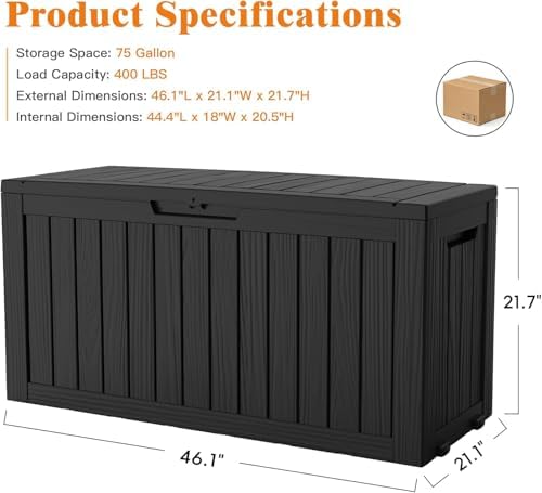 Outdoor Deck Storage Box, 75 Gallon Deck Box,Lockable Patio Storage Bench - Image 6
