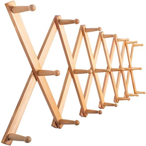 SKOLOO Hat Rack for Wall with 20 Hooks, Solid Wooden, Modern, Expandable Coat Rack Wall Mount for Coats, Hats, Bags, Baseball Caps, Natural Color by SKOLOO