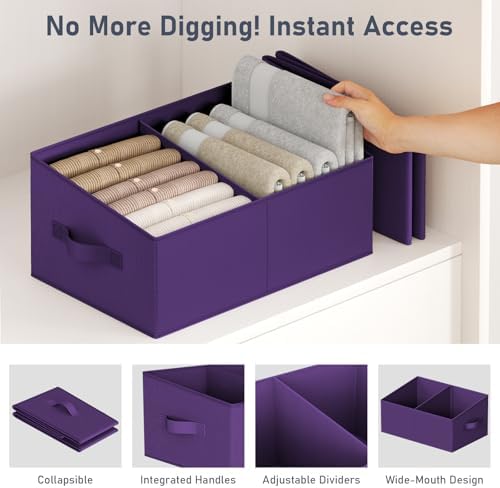 DIMJ Large Closet Shelf Organizer Bins 8 Packs with Handles and Divider, Fabric Trapezoid Storage Baskets, Foldable Clothes Containers Box for Shelf, Towel, Book, Toy, Purse, Hats, Purple - Image 4