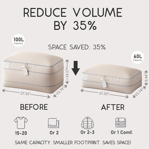 Homsorout Compression Storage Bags for Comforters - 4 Pack Long Large 100L Compression Bags, 3-Layer Washable Ultra Space Saving Self Comforter Storage Bag for Blankets, Sheets, Clothes, Beige - Image 2