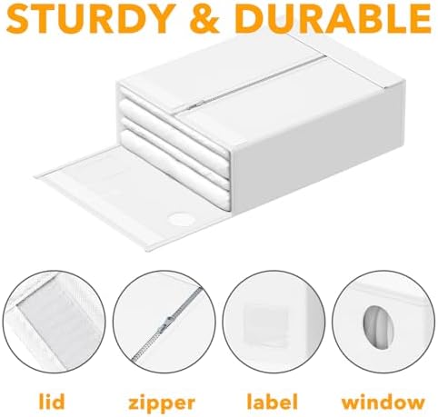SpaceAid 9 Pack Bed Sheet Organizers and Storage, Foldable Sheet Organizer with Window for Linen Closet, Set Folder Keeper for Queen & King Size Bedding Storage (White) - Image 6