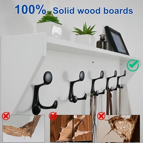 WEBI Wall Shelf with Hooks Underneath,35" Long Wall Mounted Coat Rack with Shelf,Entryway Coat Rack with 5 Triple Hooks for Hanging Coats,Jacket,Hallway,Bedroom,Mudroom,White - Image 5