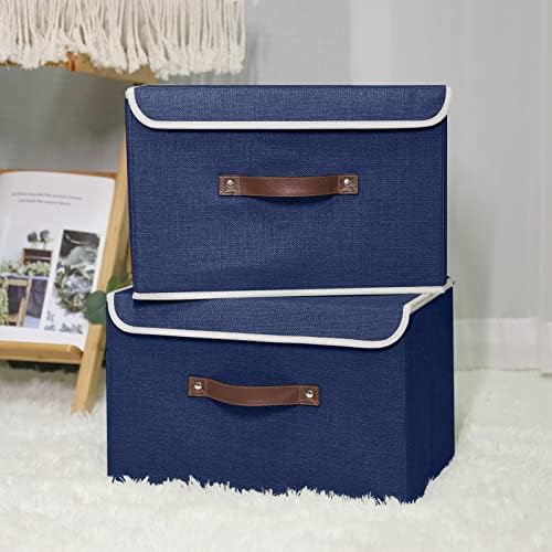 ANMINY Fabric Storage Box Bins with Lids, Blue, 13"x9"x7.9", 4 Pack - Image 2