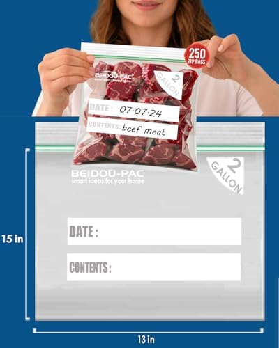 BEIDOU-PAC 2 Gallon Large Food Storage Freezer Bags, 250 Count | Double Zipper |13" * 15", Freshness Easy Open Reclosable Clear Plastic Bags - Image 2