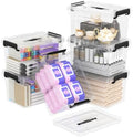 Cetomo 25Qt*4 Lidded Storage Bins, Stackable Plastic Bin with Handle, Storage Container with Secure Latching Buckles, Transparent, 25 Quart, Set of 6 by Cetomo
