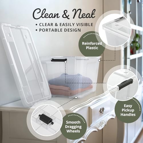 Lifetime Appliance Parts 6 PACK 54 Qt. Plastic Storage Bin Tote Organizing Container with Ultra Durable Lid & Secure Latching Buckles Stackable Extra Strength Clear w/Black Handle - Image 3