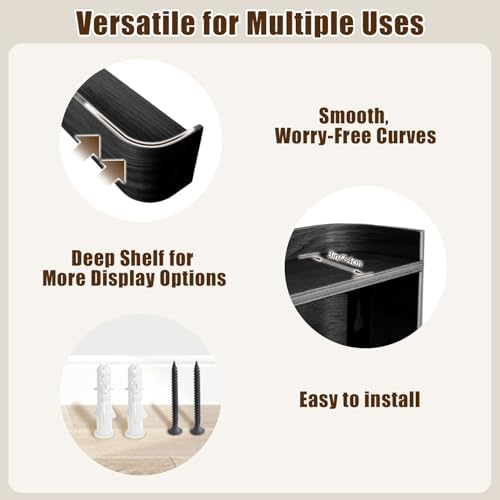 Coat Rack Wall Mount with Hidden Hooks, Wall Hooks with Shelf, Wall Key Holder Mount Wooden Shelf Entryway Hooks for Bedroom Bathroom for Hanging Coats Hats Bags Towels (Black, 5 Hooks) - Image 5