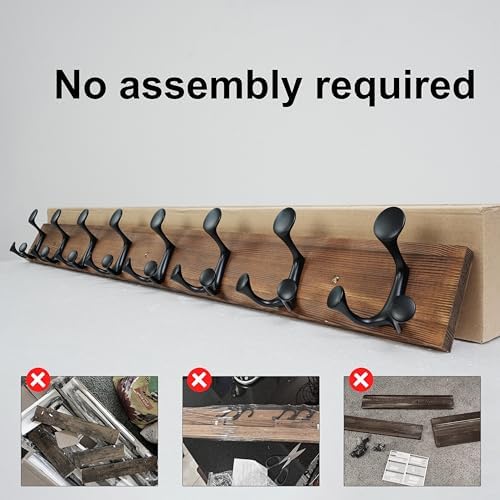 SKOLOO 43-Inch Wood Coat Rack Wall Mount with 8 Triple Hooks - Ideal for Family Entrances, Classrooms, and Pet Supplies Storage - Perfect Coat Hooks for Wall,Charred Golden Brown - Image 6