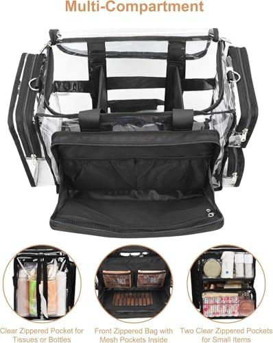 Relavel Clear Makeup Bag with 4 Small Pouches, Extra Large Makeup Artist Kit Set, Cosmetic Storage Organizer Transparent Tote Beach Toiletry Bag with Adjustable Dividers & Shoulder Strap - Image 5