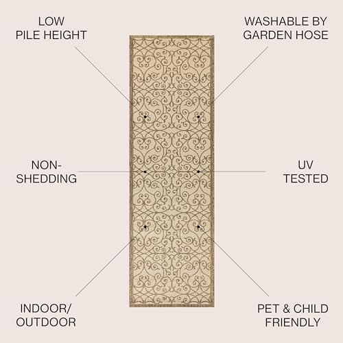 Eyely Filigree Weave Runner Rug 2X10 Beige/Brown, Indoor Outdoor Rug - Image 4