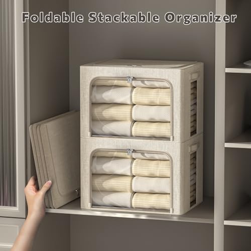 FHSQX 6 Pack Clothes Storage Bins,Beige, 15.7x11.8x9.8inch(30L) - Image 5
