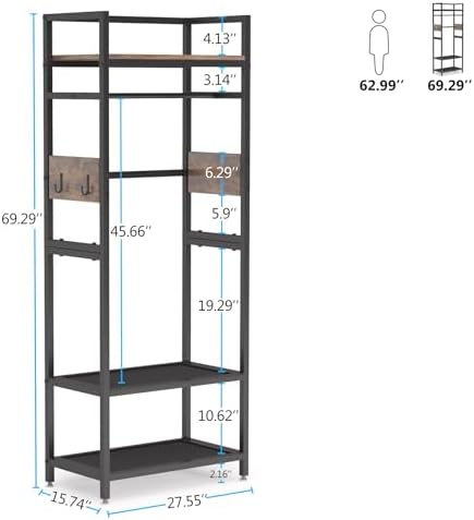 Tribesigns Small Heavy Duty Clothes Rack with Shelf and Hanging Rod, Freestanding Closet Organizer, Industrial Hall Tree Garments Rack for Small Space,Bedroom,27'' W X69'' H, Max Load 300LBS - Image 5