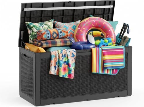 Vixzen 160 Gallon Deck Box, Lockable Waterproof Resin Storage Box,Black by Vixzen