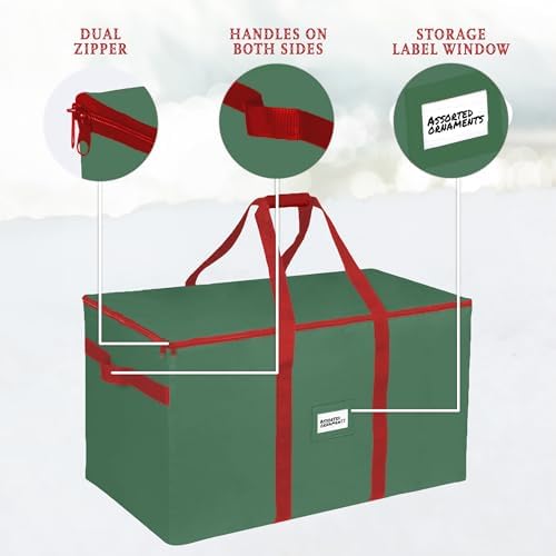 Christmas Ornament Storage Container,Box Stores Up to 128-3 inch ornaments, Adjustable Dividers, Large Organizer Bin to Protect and Store Holiday Décor - Green - Image 6