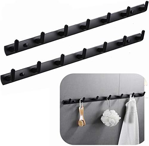 Wall Mounted Coat Rack, 7 Hooks, 25.7"x1.3", Modern, Black, 2 Pcs by Spotact